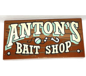 LEGO Reddish Brown Tile 2 x 4 with Antons's Bait Shop (35765 / 87079)