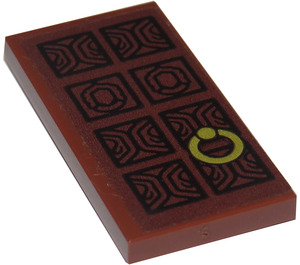 LEGO Reddish Brown Tile 2 x 4 with Door with gold pull ring pattern Sticker (87079)