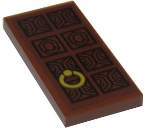 LEGO Reddish Brown Tile 2 x 4 with Gold Pull Ring Pattern Right Side Sticker (87079)