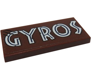 LEGO Roodachtig Bruin Tegel 2 x 4 met 'GYROS' Sticker (87079)