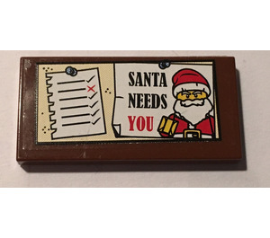 LEGO Reddish Brown Tile 2 x 4 with 'SANTA NEEDS YOU', Santa, List Sticker (87079)
