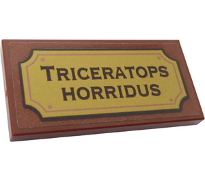 LEGO Reddish Brown Tile 2 x 4 with 'TRICERATOPS HORRIDUS' Sticker (87079)
