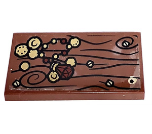 LEGO Reddish Brown Tile 2 x 4 with Wood Grain, 4 Screws, Gold Coins and Jewel Sticker (87079)