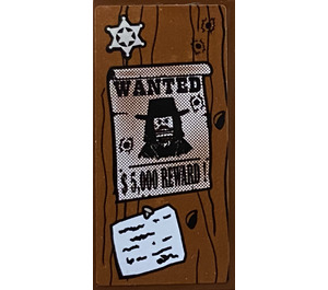 LEGO Reddish Brown Tile 2 x 4 with Wood Grain, Sheriff Badge, and 'WANTED $5,000 REWARD' Poster Sticker (87079)