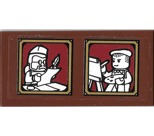 LEGO Reddish Brown Tile 2 x 4 with Writer and Painter Pictures Sticker (87079)