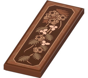 LEGO Reddish Brown Tile 2 x 6 with Flower Pattern Wood Panelling (Left) Sticker (69729)