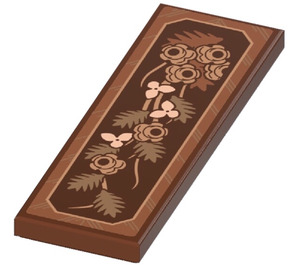 LEGO Reddish Brown Tile 2 x 6 with Flower Pattern Wood Panelling (Right) Sticker (69729)