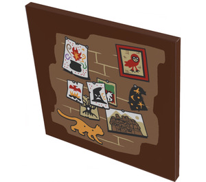 LEGO Reddish Brown Tile 6 x 6 with Pinned Pictures on Exposed Brickwork Sticker with Bottom Tubes