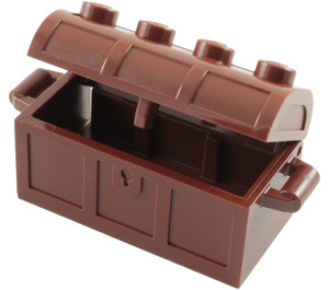LEGO Rötlich-braun Treasure Chest mit Deckel (Dickes Scharnier mit Schlitzen hinten)