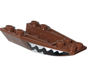 LEGO Reddish Brown Wedge 6 x 4 Triple Curved Inverted with Smiling Jaws with Teeth Sticker (43713)