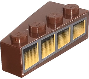 LEGO Rödaktig Brun Kil Kloss 2 x 4 Höger med 4 Gul Windows Klistermärke (41767)