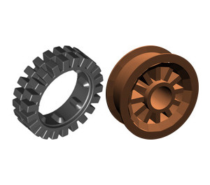 LEGO Reddish Brown Wheel Centre Spoked Small with Narrow Tire 24 x 7 with Ridges Inside