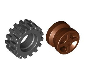 LEGO Reddish Brown Wheel Rim Ø8 x 6.4 without Side Notch with Small Tire with Offset Tread (without Band Around Center of Tread)