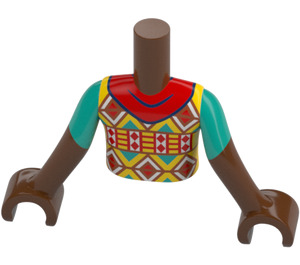 LEGO Rötliches Braun Zac mit Rot, Gelb und Grün Kapuzenpullover Friends Torso (92456)