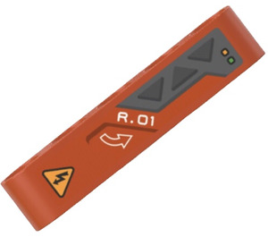 LEGO Reddish Orange Beam 5 with Grey Panel, ‘R.01’, Anti-clockwise Arrow and Warning Triangle Sticker (32316)
