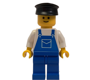 LEGO Refuse Collector with Blue Overalls, White Shirt, Blue Legs, Basic Smile Pattern and Black Hat Minifigure
