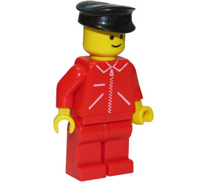 LEGO Repair Shop Owner with Red Zipper and Black Hat Minifigure