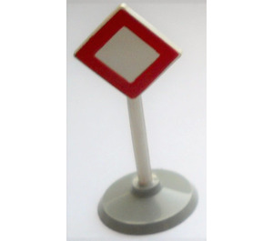 LEGO Road Sign (old) square on point with red border on white background with base Type 1