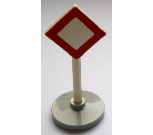 LEGO Road Sign (old) square on point with red border on white background with base Type 2