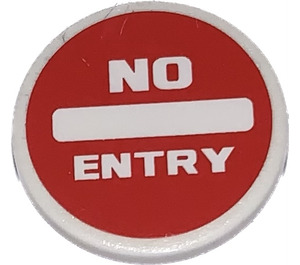 LEGO Roadsign Clip-on 2 x 2 Round with White 'No Entry' and White Bar Sticker (30261)