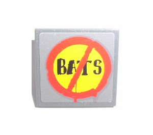 LEGO Roadsign Clip-on 2 x 2 Square with 'BATS' Not Allowed Sticker with Open 'U' Clip (15210)