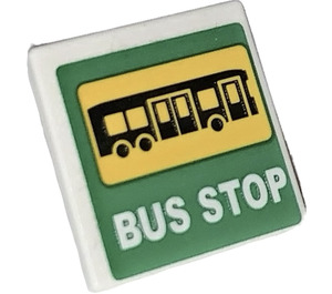 LEGO Roadsign Clip-on 2 x 2 Square with Bus and 'BUS STOP' on Green Background Sticker with Open 'O' Clip (15210)