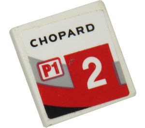 LEGO Roadsign Clip-på 2 x 2 Firkantet med CHOPARD P1 2 Venstre Klistremerke med Åpne 'O' Klips (15210)