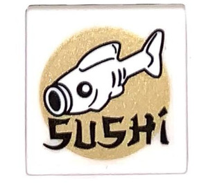 LEGO Roadsign Clip-on 2 x 2 Square with Fish and 'Sushi' Sticker with Open 'O' Clip (15210)