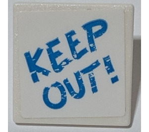 LEGO Roadsign Clip-su 2 x 2 Quadrato con "KEEP OUT!" Adesivo con clip aperta a 'O'