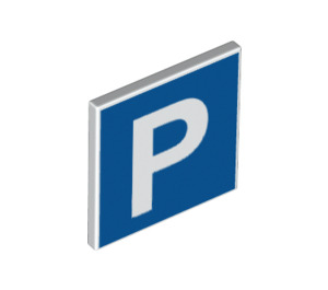 LEGO Roadsign Clip-on 2 x 2 Square with Parking P sign with Open 'O' Clip (15210 / 98351)