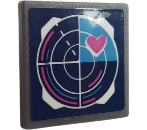 LEGO Roadsign Clip-on 2 x 2 Square with Pink Heart on Radar Sticker with Open 'O' Clip (15210)