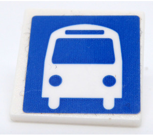 LEGO Roadsign Clip-on 2 x 2 Square with White Bus on Blue Background Sticker with Open 'O' Clip (15210)