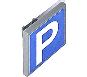 LEGO Roadsign Clip-on 2 x 2 Square with White P Parking Symbol On Blue Sticker with Open 'O' Clip (15210)