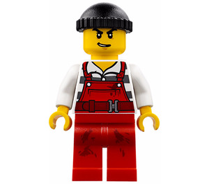 LEGO Robber jossa Striped Paita ja Stained Punainen Haalarit Minihahmo