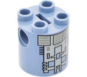 LEGO Sandblau Stein 2 x 2 x 2 Rund mit Grau Quadrate und Schwarz Lines mit unterem Achshalter 'x' Form '+' Ausrichtung (30361 / 45326)