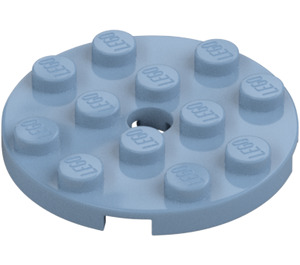 LEGO Sand Blue Plate 4 x 4 Round with Hole and Snapstud (60474)