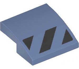 LEGO Sand Blue Slope 2 x 2 Curved with Black Diagonal Stripes Sticker (15068)