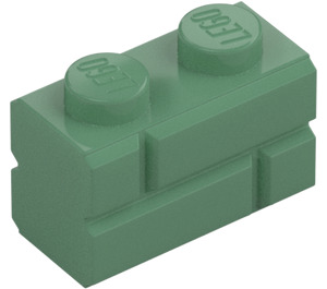 LEGO Sand Green Brick 1 x 2 with Embossed Bricks (98283)