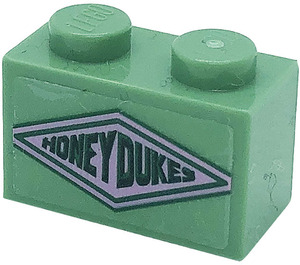LEGO Zandgroen Steen 1 x 2 met Honeydukes in Diamant Sticker met buis aan de onderzijde (3004)