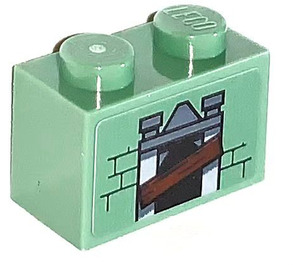 LEGO Vert sable Brique 1 x 2 avec Nailed En haut Fenêtre Autocollant avec tube inférieur (3004)