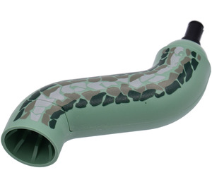 LEGO Sand Green Curved Snake / Serpent Neck with Scales Pattern, with Black Joiner Pin (43750)