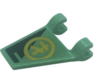 LEGO Vert sable Drapeau 2 x 2 Angled avec Gold Ninjago L Symbol dans Cercle (La gauche) Autocollant sans bord évasé (44676)