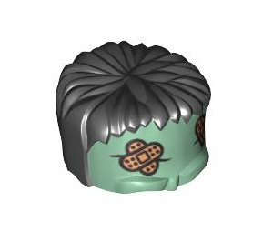 LEGO Sand Green Frankenstein Monster Top Head with Black Hair and Bandages (93556 / 94463)