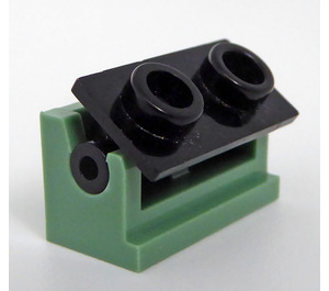 LEGO Sandgrün Scharnier Backstein 1 x 2 mit Schwarz oben Platte (3937 / 3938)