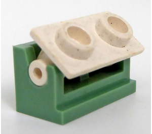 LEGO Vert sable Charnière Brique 1 x 2 avec blanc Haut assiette (3937 / 3938)