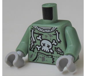 LEGO Sand Green Minifig Torso with Torn Sweatshirt and Skull and Crossbones (973)