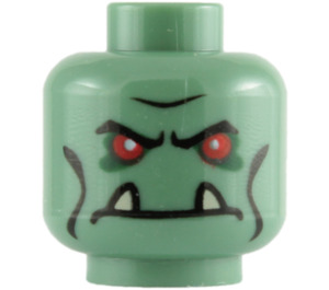 LEGO Zandgroen Minifiguur Hoofd met Rode ogen, Zwart Cheek Lines en Twee Upwards Fangs (Veiligheidsnop) (3626 / 61331)