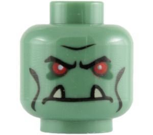 LEGO Sand Green Minifigure Head with Red Eyes, Black Cheek Lines and Two Upwards Fangs (Safety Stud) (3626 / 61331)