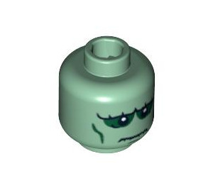 LEGO Sand Green Minifigure Head with Wrinkled Face and Gloomy Expression (Safety Stud) (3626 / 94561)