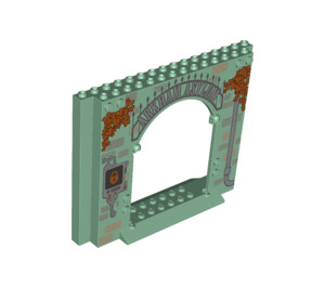 LEGO Sand Green Panel 4 x 16 x 10 with Gate Hole with Arkham Asylum Decoration (15626 / 54975)